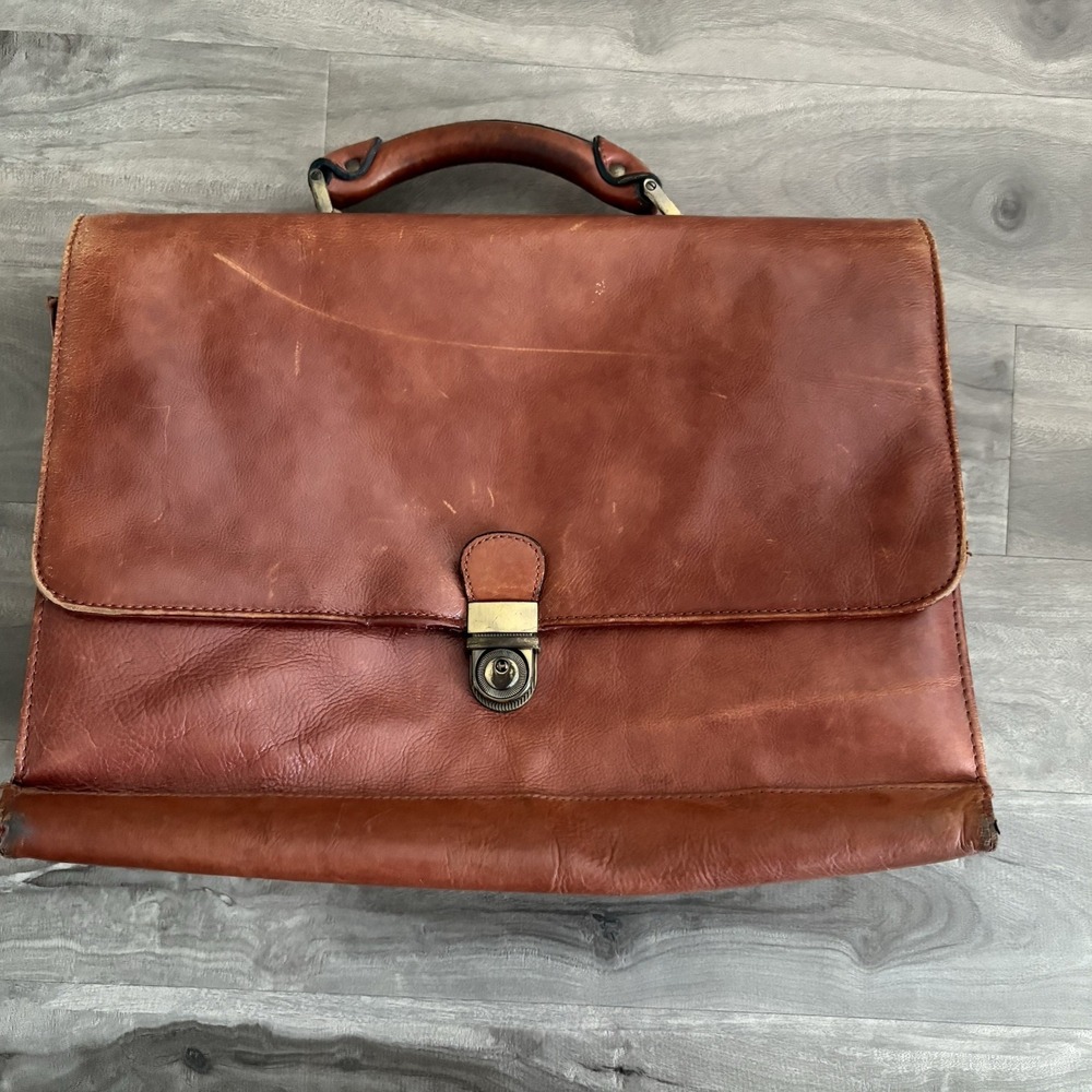 Avenues America Vintage Leather Briefcase Portfolio Messenger Bag brown‎